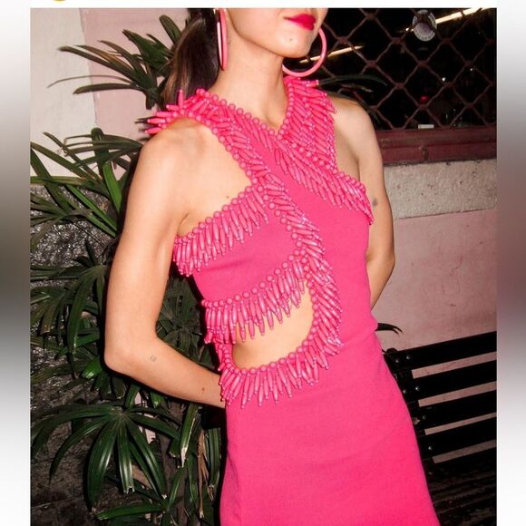 Cult Gaia Ervin Knit Mini Dress In Pink - Picture 1 of 15